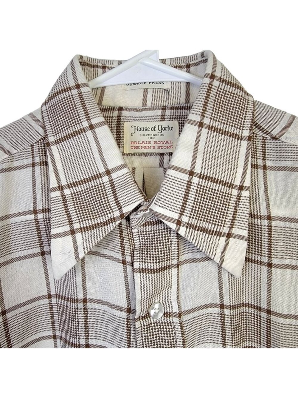 Vintage 70s Retro Plaid Shirt Men Medium Button Down Top Pointed Collar 16 33 M